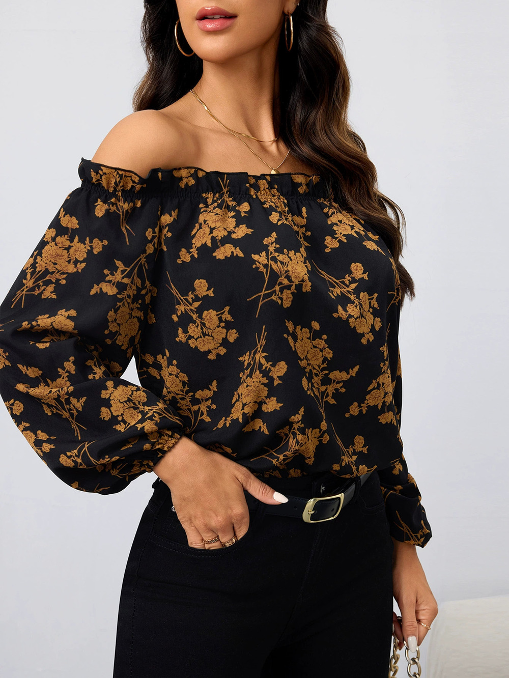 ZARA Chic Off Shoulder Floral Print Long Sleeve Top Spring Summer - Picture 5 of 6